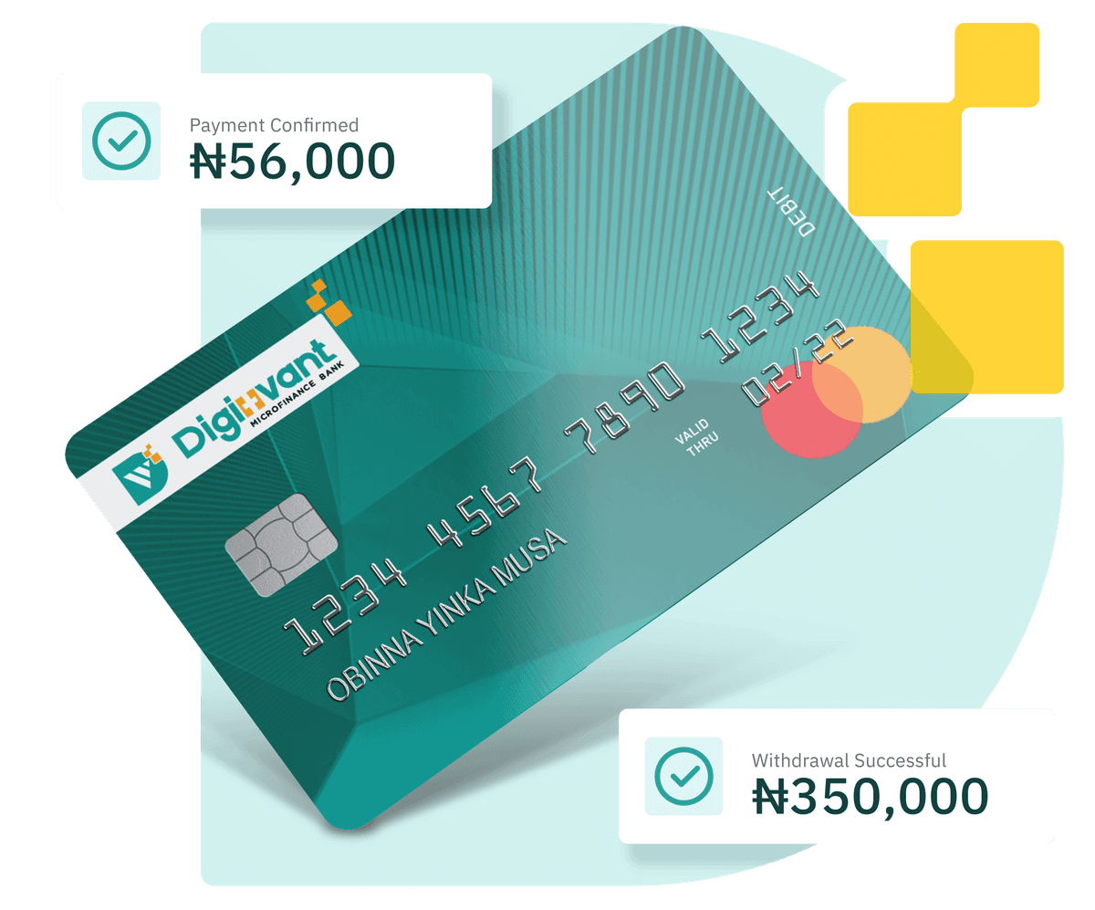 DigitVant credit and debit card services with secure payment options, featuring a person holding an ATM card