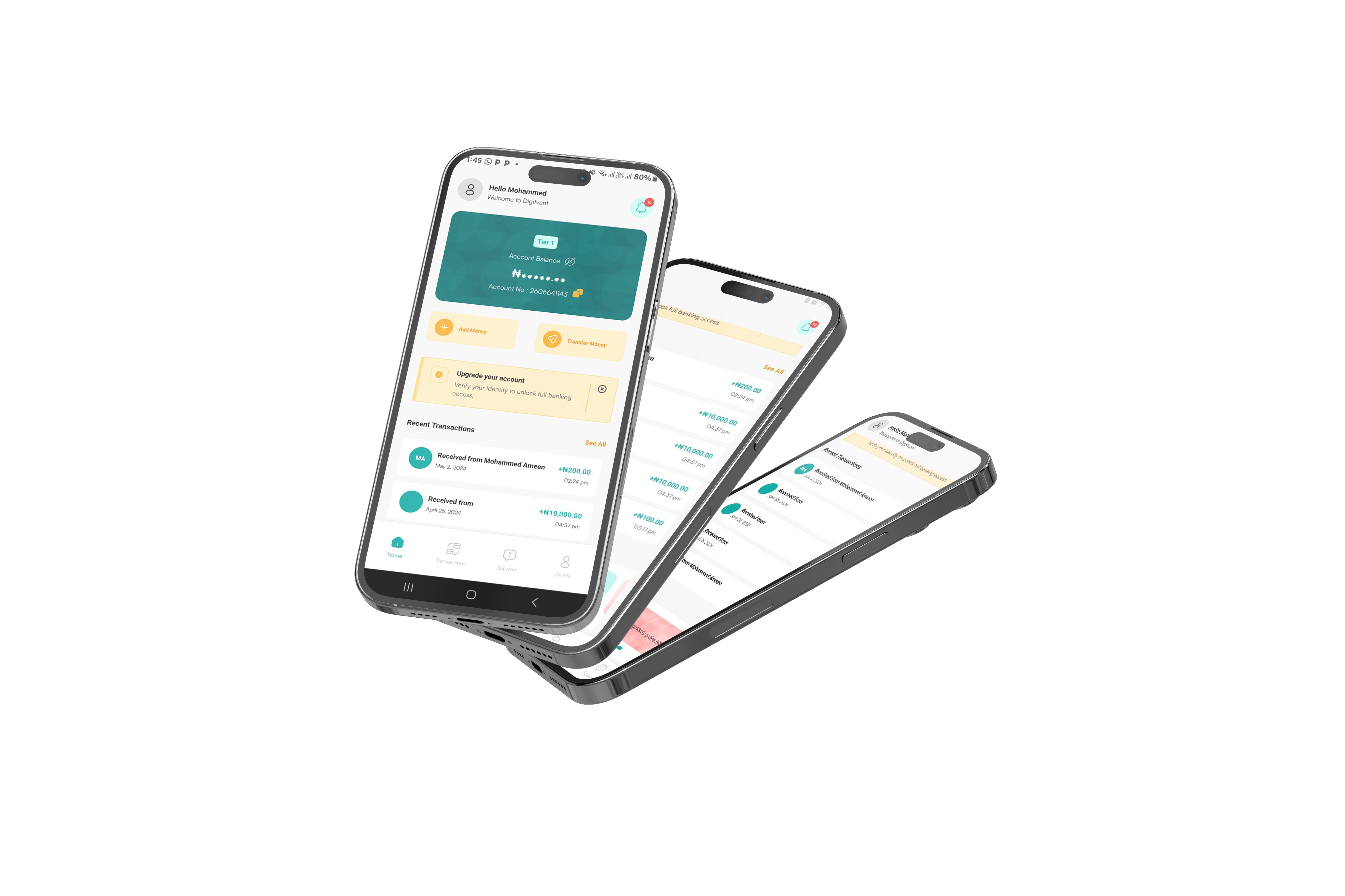 DigitVant mobile banking app interface on a smartphone mockup
